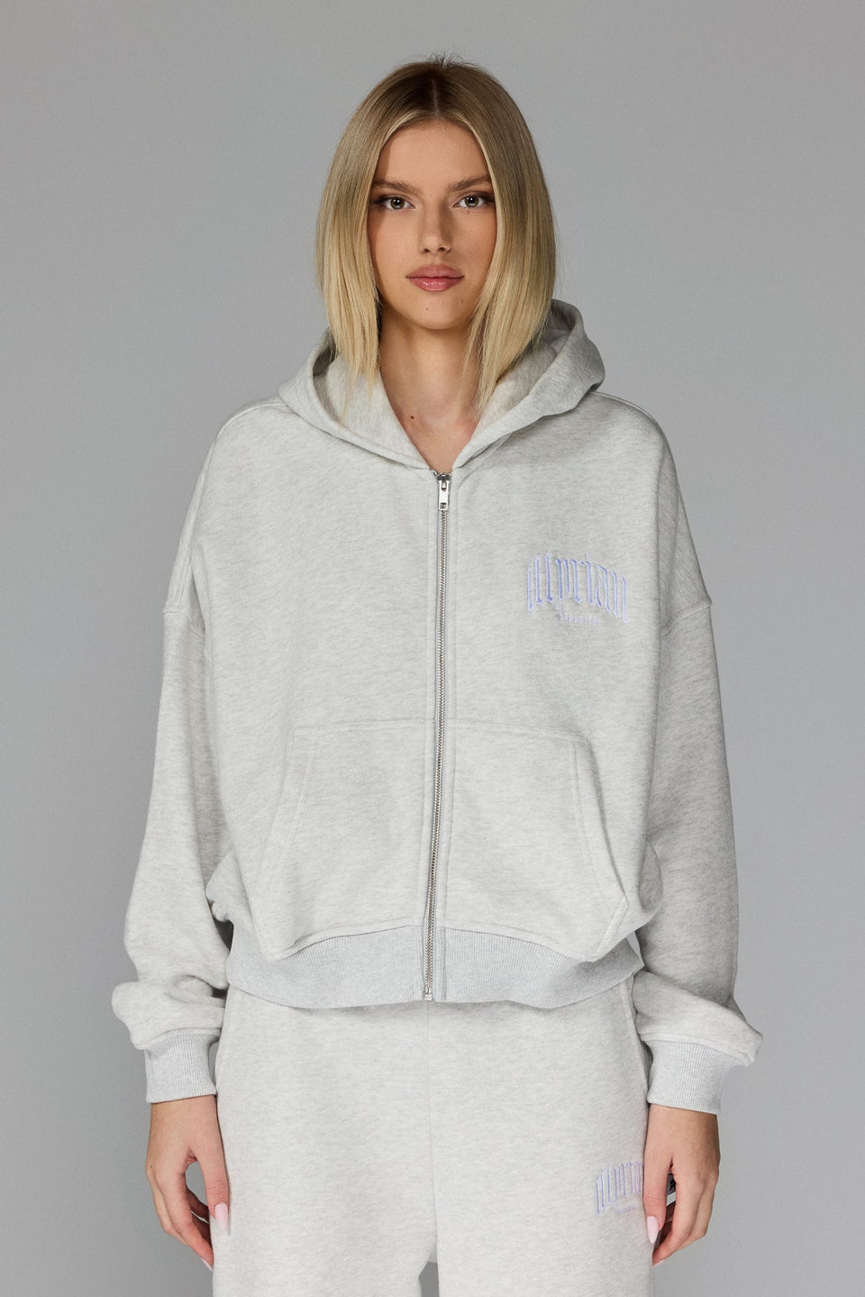 Women's Classical Zipped Hoodie - Grey Melange