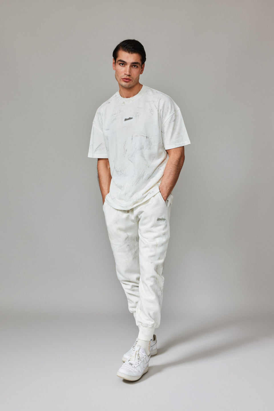 Stained Fleece Joggers - White