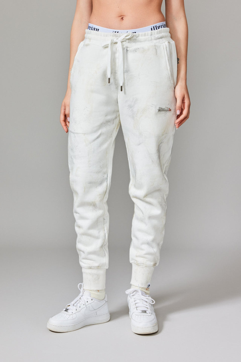 Stained Fleece Joggers - White