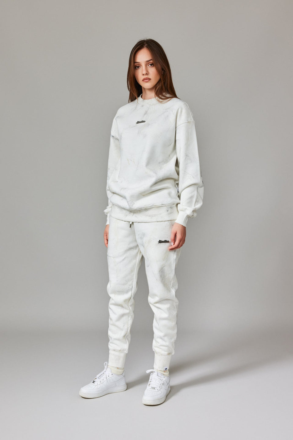 Stained Fleece Joggers - White